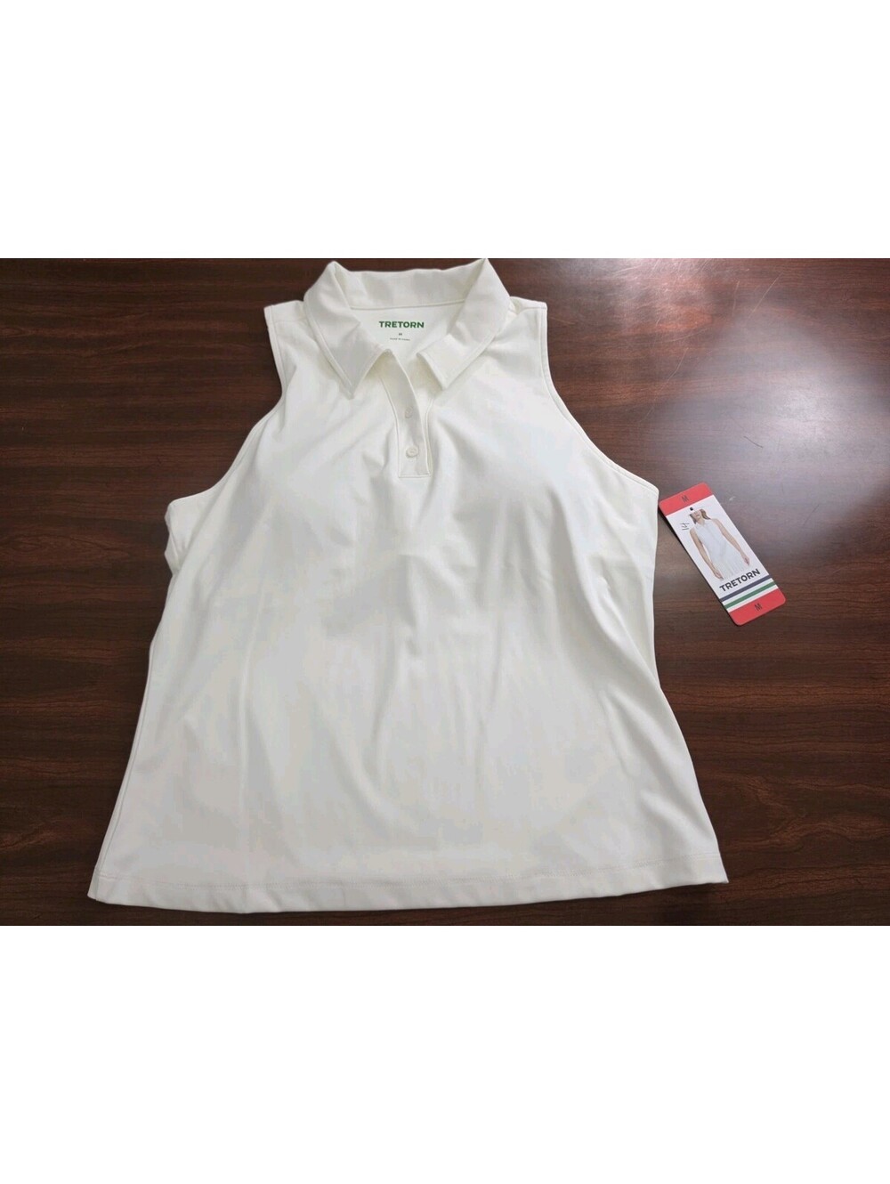 NWT Tretorn Medium Cloud White Sleeveless Polo Tank Top Built In Bra Tennis Chic
